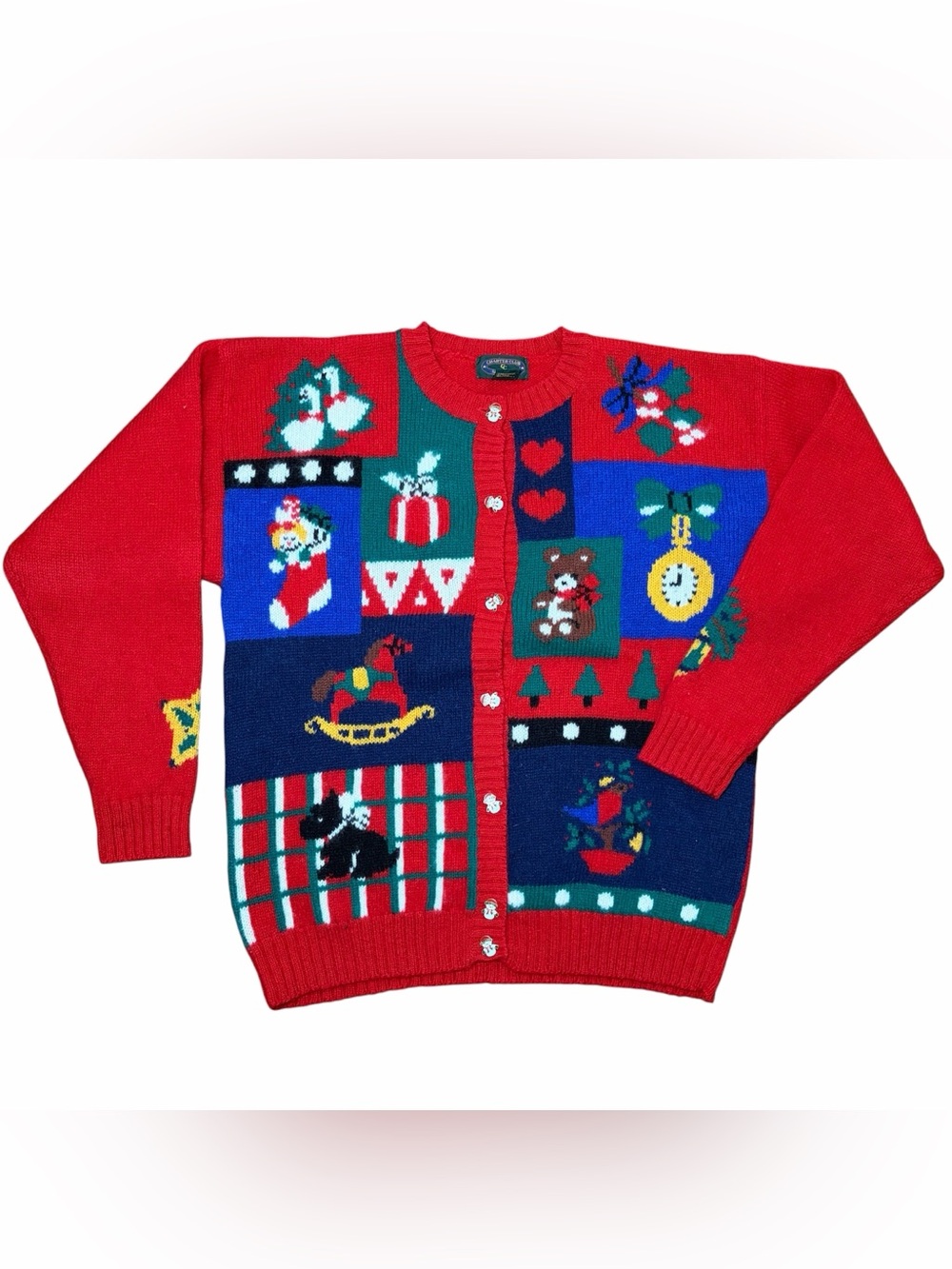 Vintage Charter Club 97% Wool Cardigan Christmas Sweater Women SMALL Red